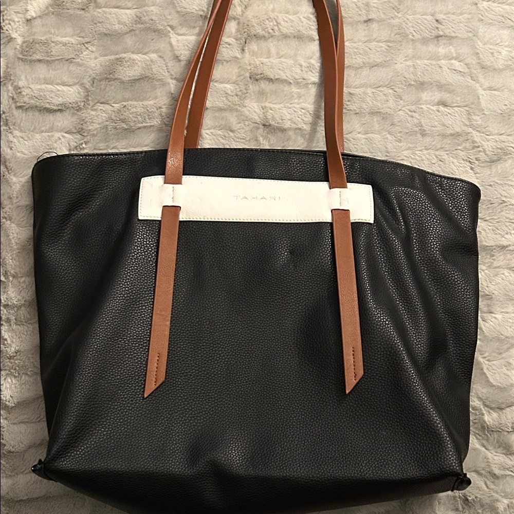 Tahari Black and Cream Textured Tote